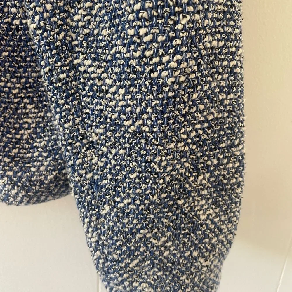 Talbots Open Front Waterfall Blazer Jacket Blue Tweed Boucle Cotton Size Large - Picture 6 of 15